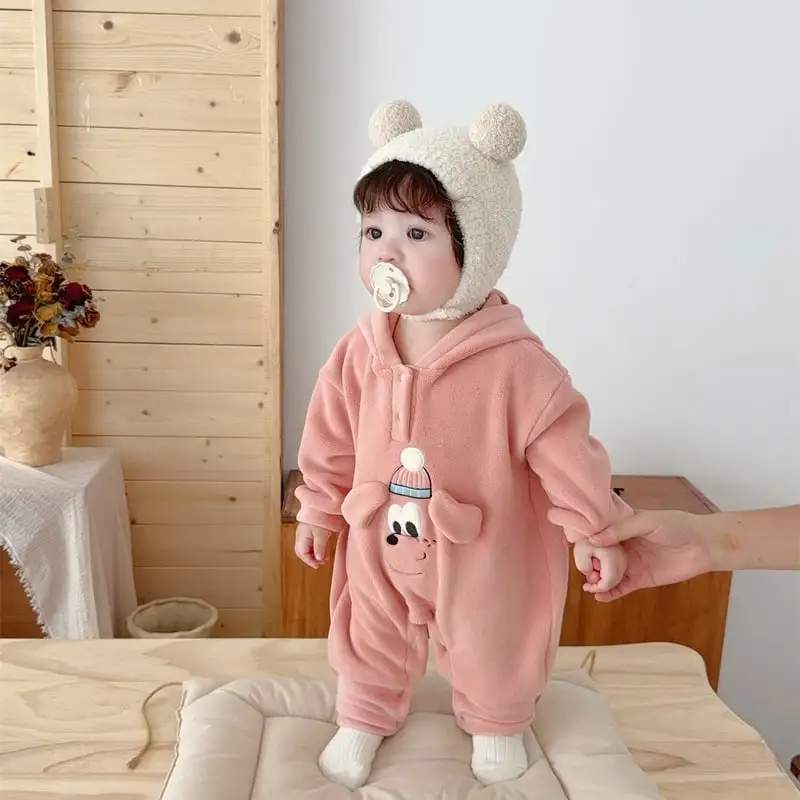 【66-100cm】フード付きペット柄ロンパース