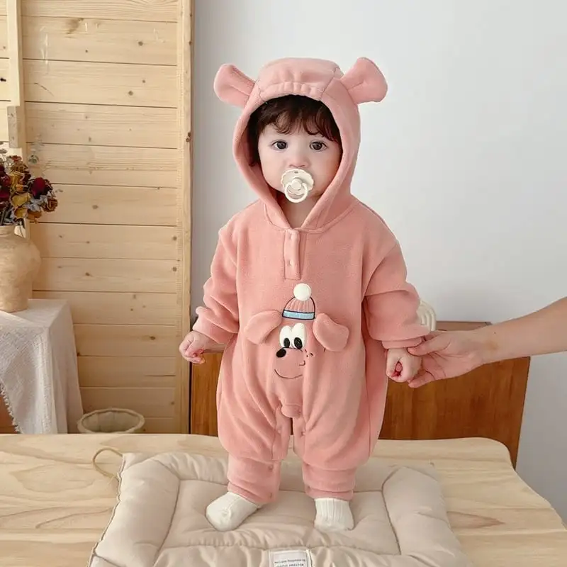 【66-100cm】フード付きペット柄ロンパース