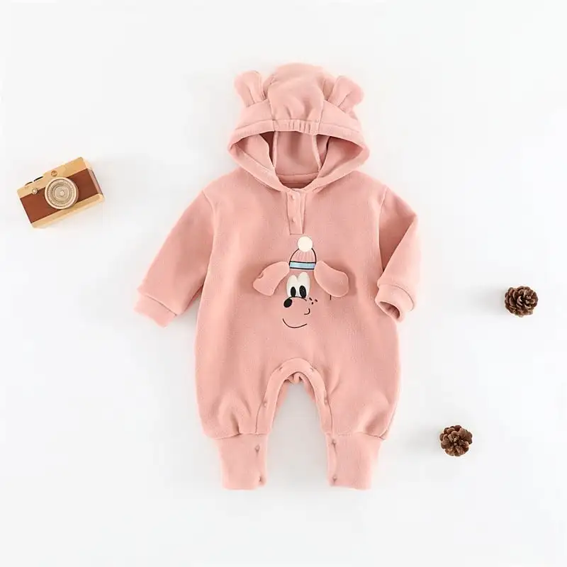 【66-100cm】フード付きペット柄ロンパース