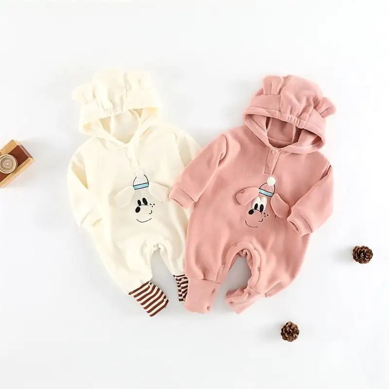 【66-100cm】フード付きペット柄ロンパース