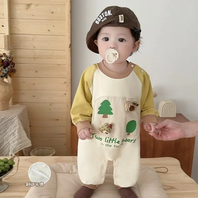 【66-100cm】カラーバリツリー柄ロンパース