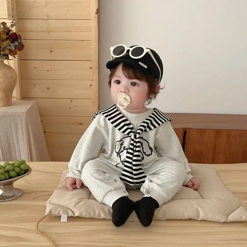 【66-100cm】ペット柄セーラー風ロンパース