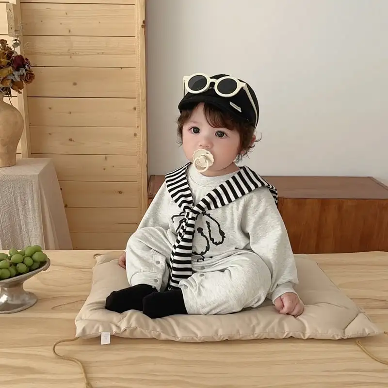 【66-100cm】ペット柄セーラー風ロンパース