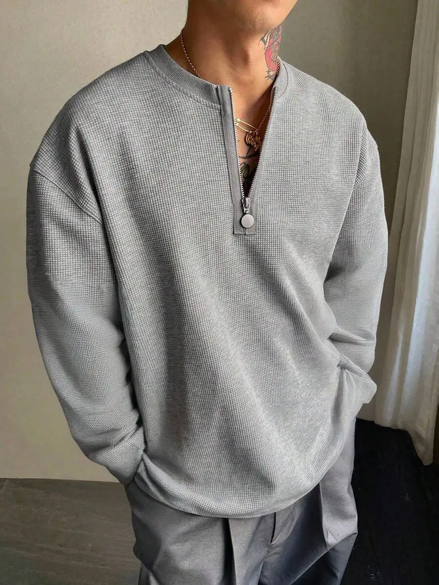 メンズ 無地 1/3ジップカラーTシャツ