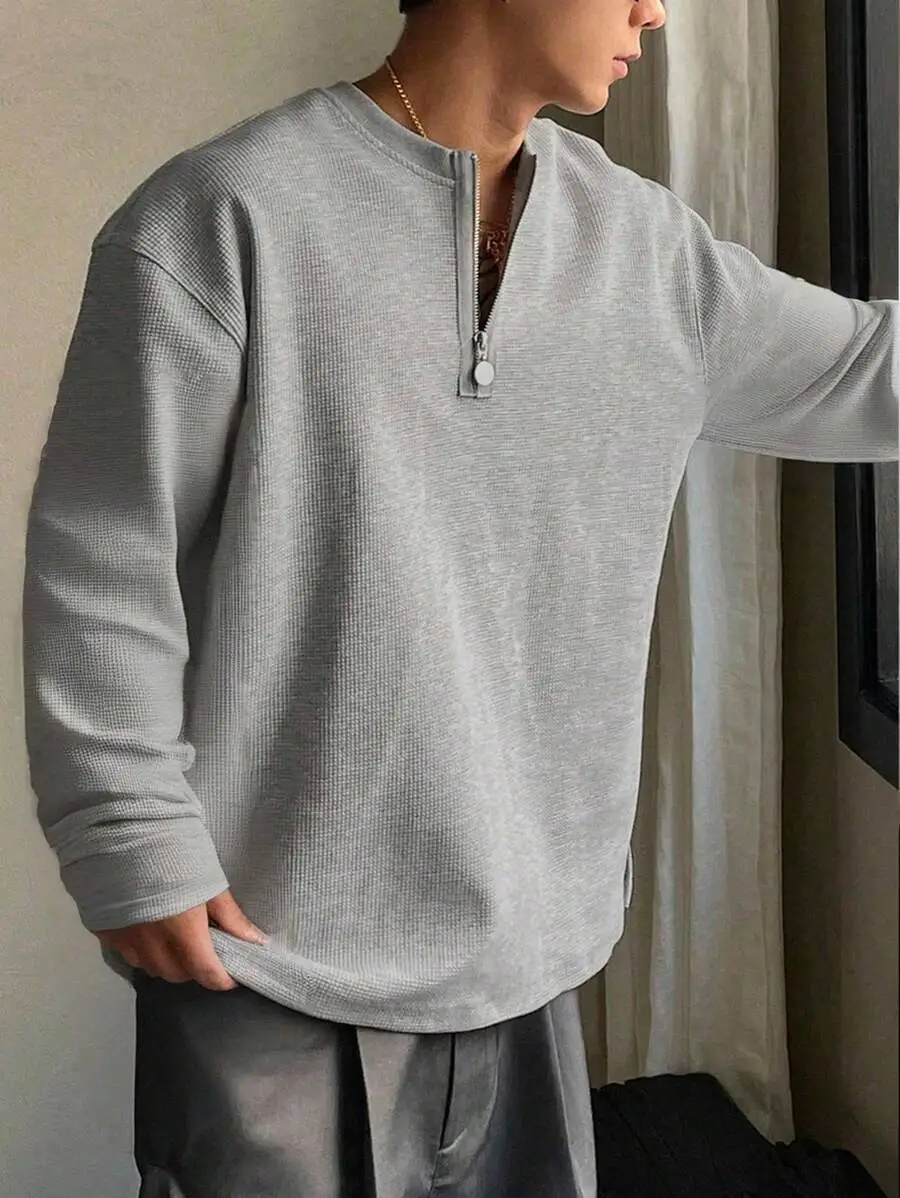 メンズ 無地 1/3ジップカラーTシャツ