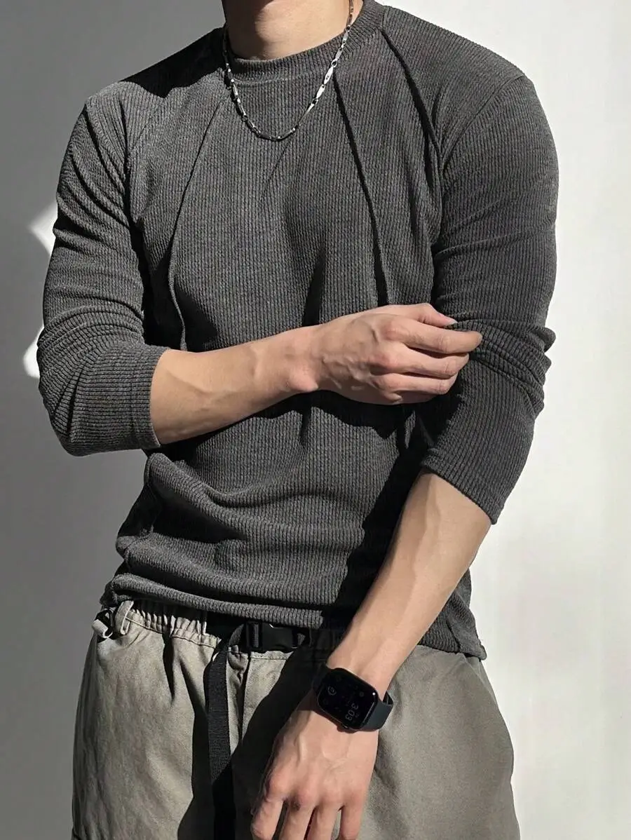 無地 フィッテッド テクスチャー生地 Tシャツ