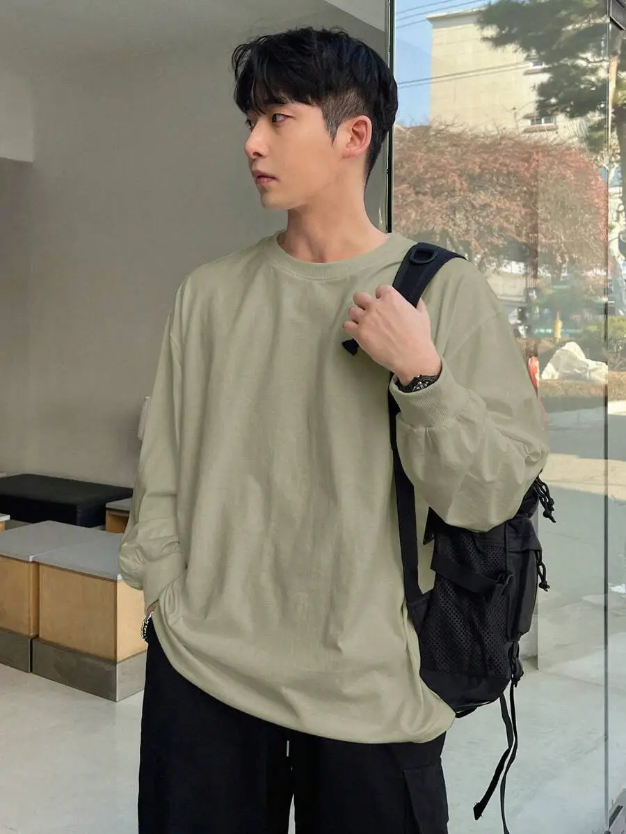 メンズ カジュアル 無地 長袖 Tシャツ