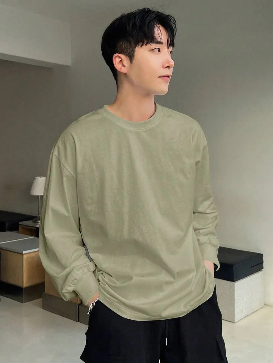 メンズ カジュアル 無地 長袖 Tシャツ