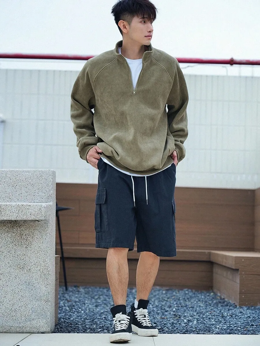 フロントジップ 長袖 シンプル カジュアル トップス