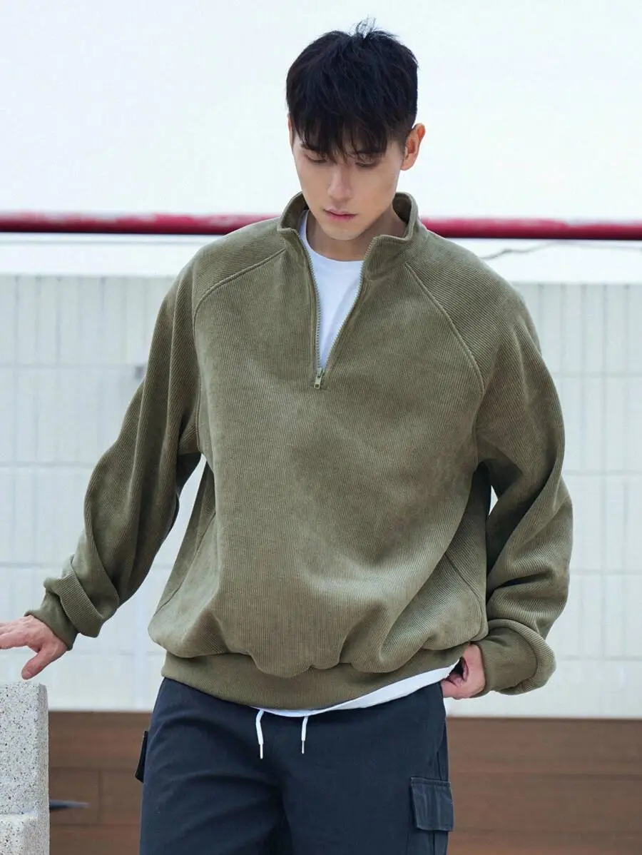 フロントジップ 長袖 シンプル カジュアル トップス