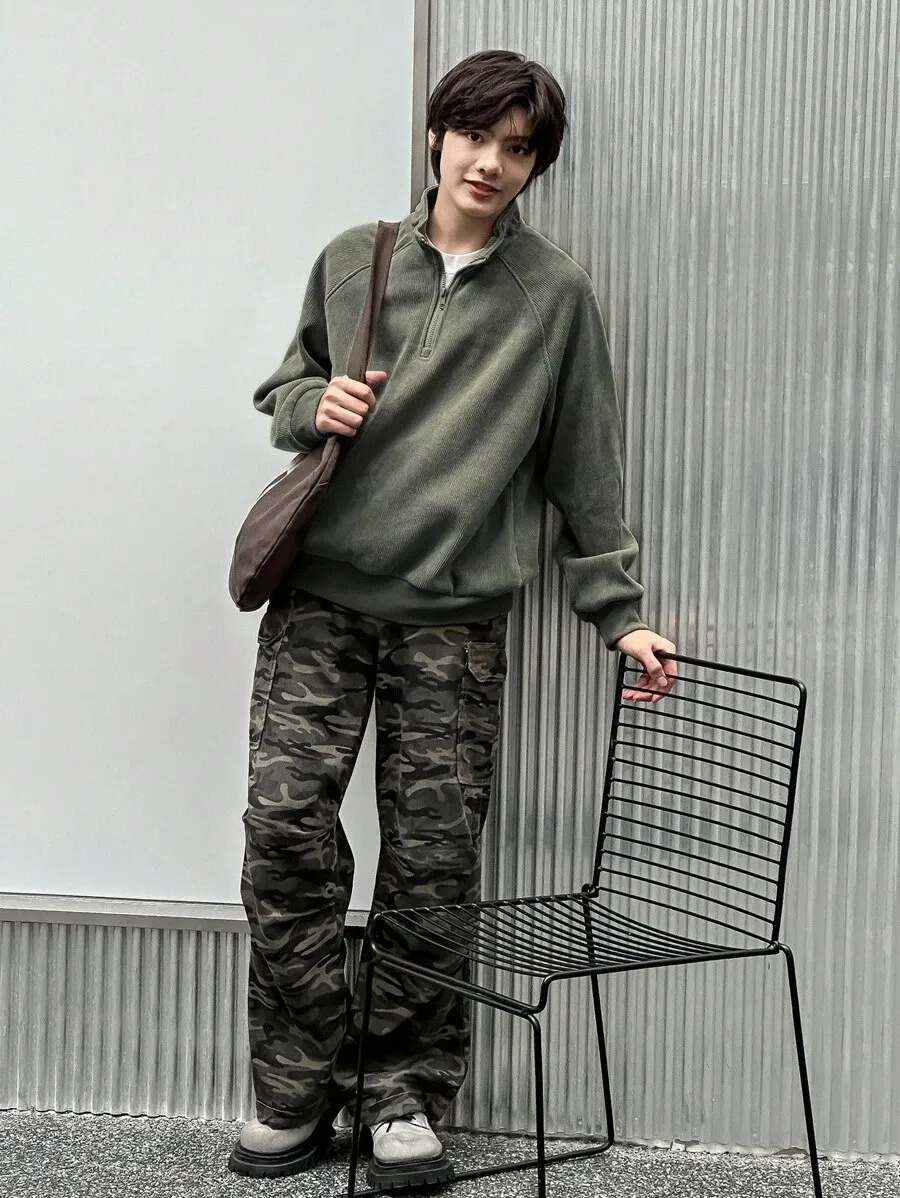 フロントジップ 長袖 シンプル カジュアル トップス