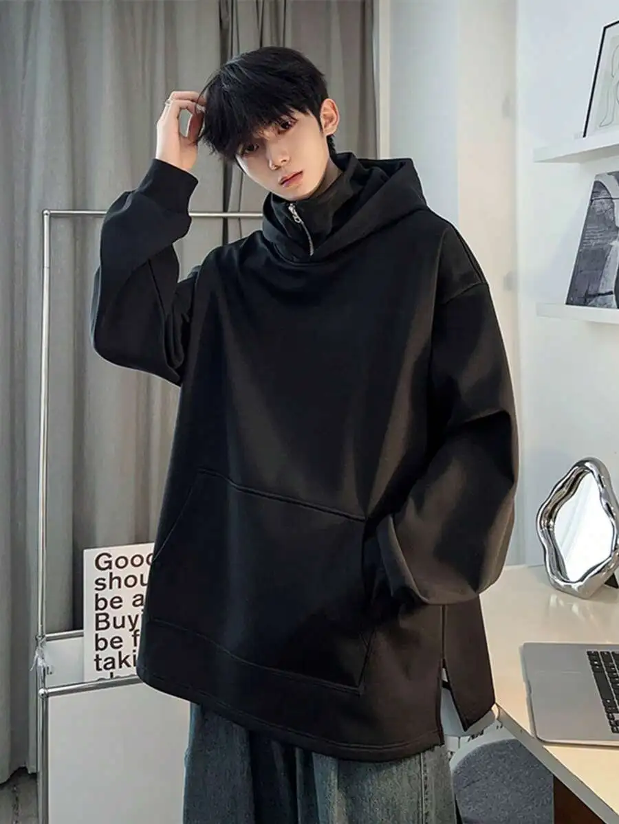 ハイネック パーカー ビッグシルエット プルオーバー 長袖 無地 ビッグパーカー