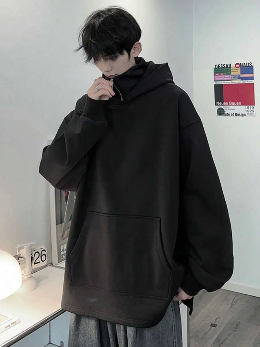 ハイネック パーカー ビッグシルエット プルオーバー 長袖 無地 ビッグパーカー