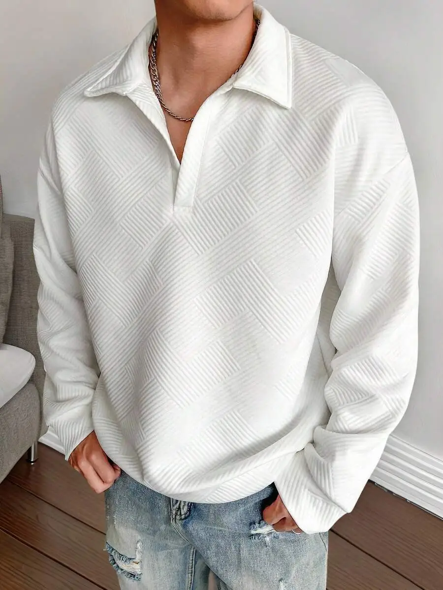 カジュアル ポロネック 無地 スウェットシャツ