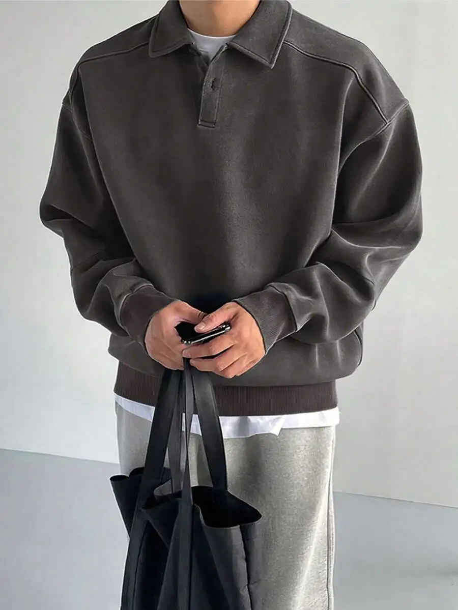 無地スエード ルーズフィット カジュアル 長袖 スウェットシャツ