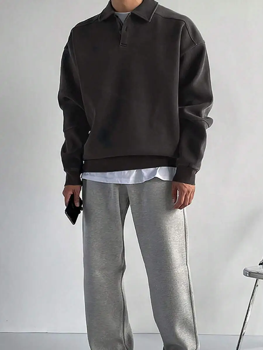 無地スエード ルーズフィット カジュアル 長袖 スウェットシャツ