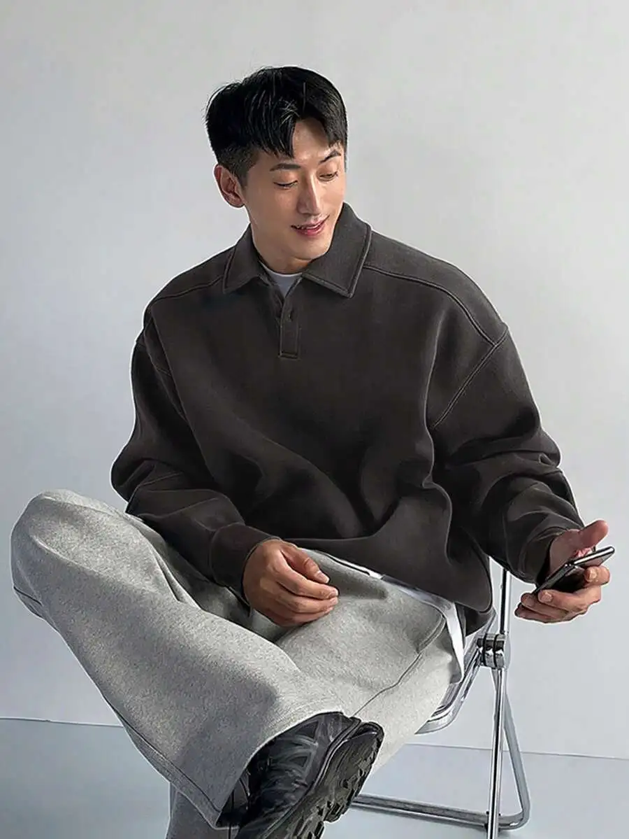 無地スエード ルーズフィット カジュアル 長袖 スウェットシャツ