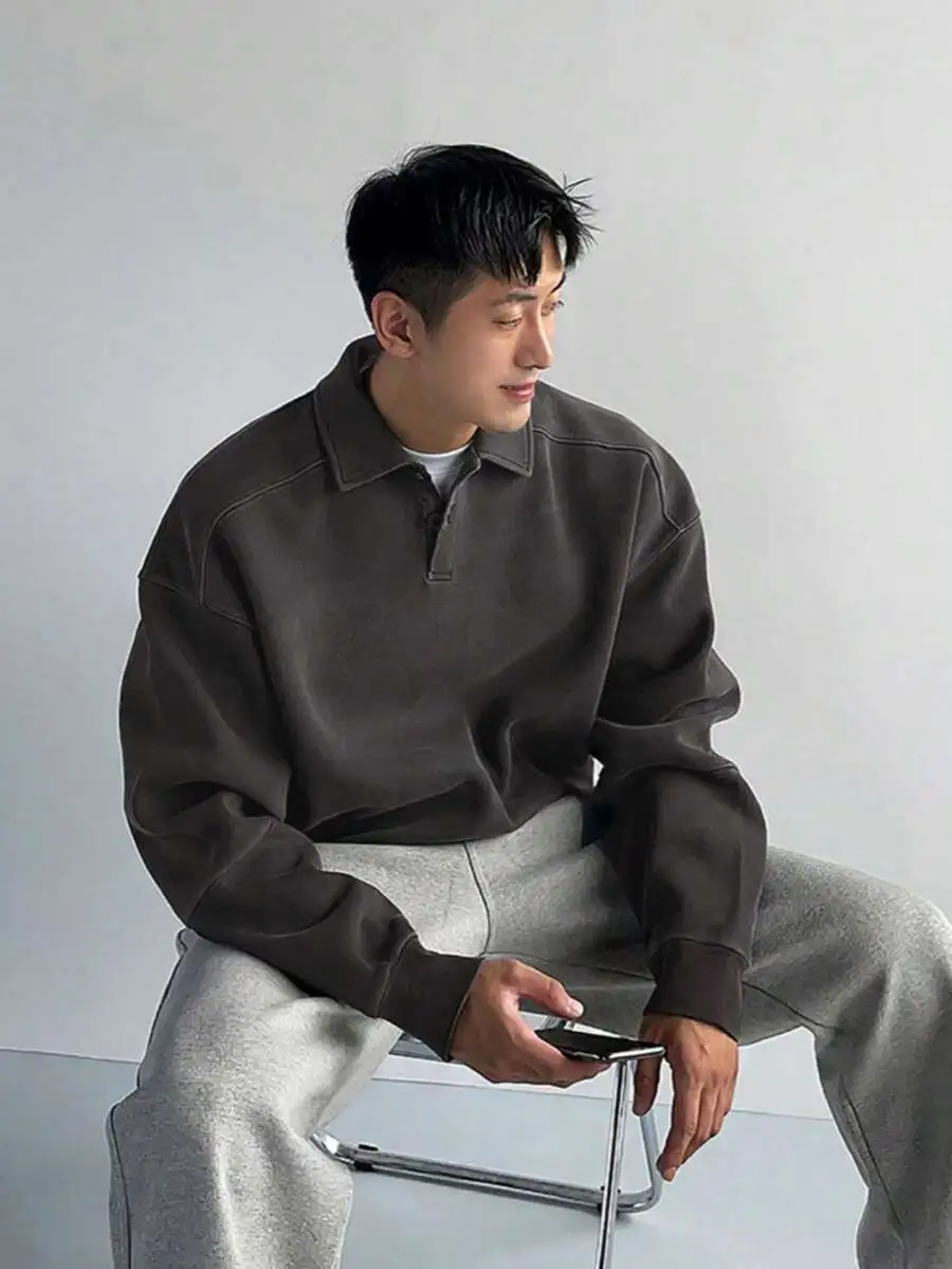 無地スエード ルーズフィット カジュアル 長袖 スウェットシャツ