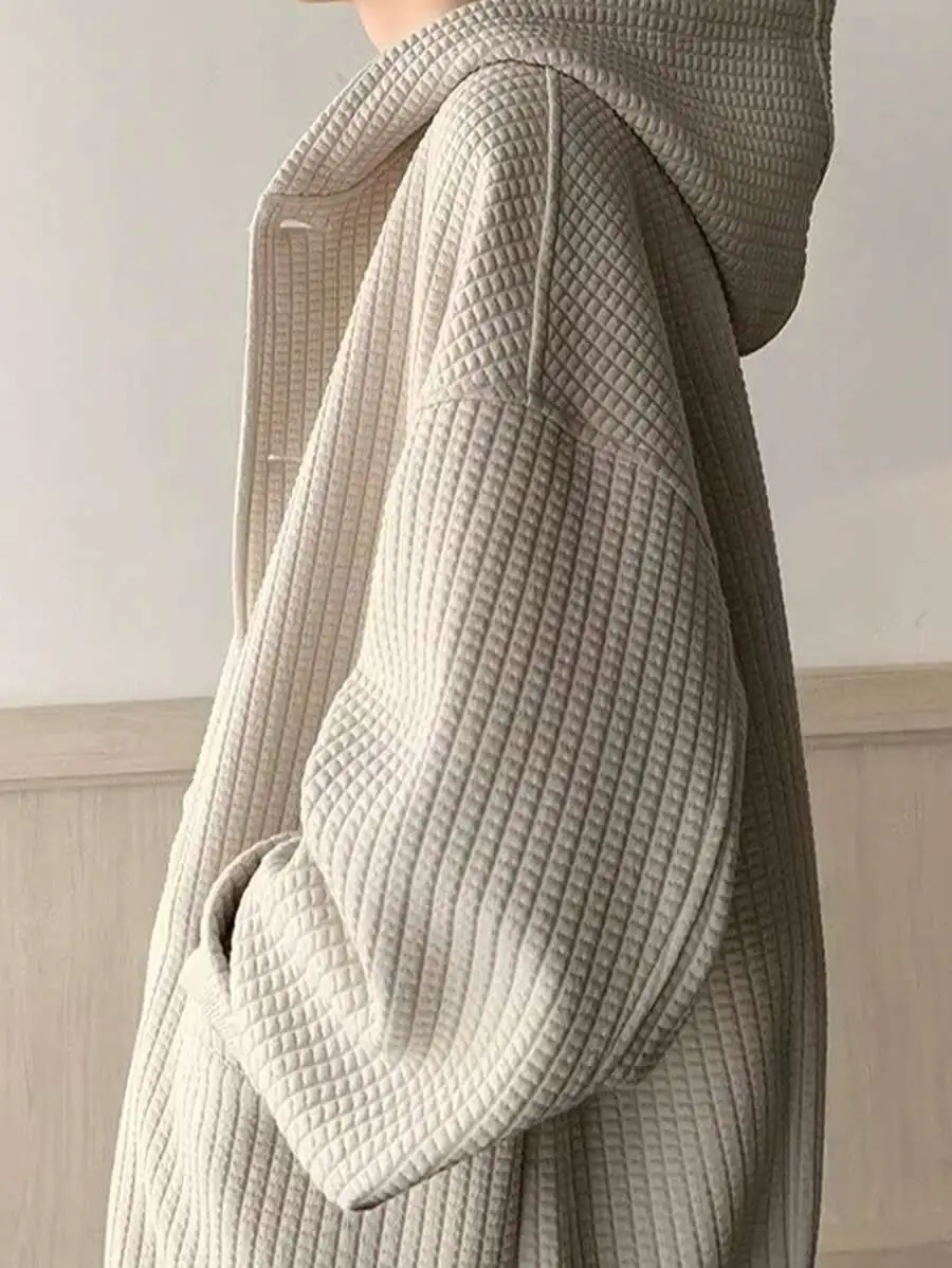 長袖 ビッグシルエット 前開き 無地 ボタン ゆったり シンプル フード付き ジャケット