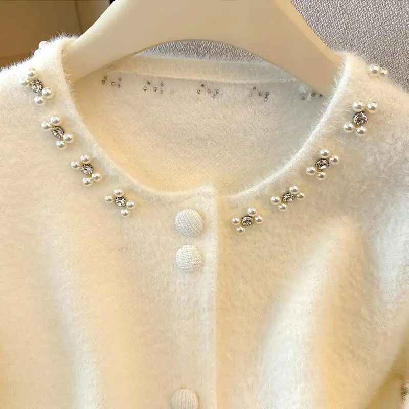 4colors トップス セーター ミンク風 シングルブレスト ラインストーン