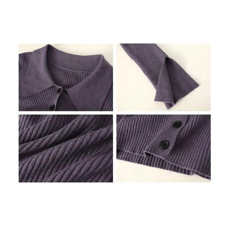 6colors トップス ニット 長袖 POLOネック シングルブレスト ベージュ ブラック パープル ブルー イエロー ピンク