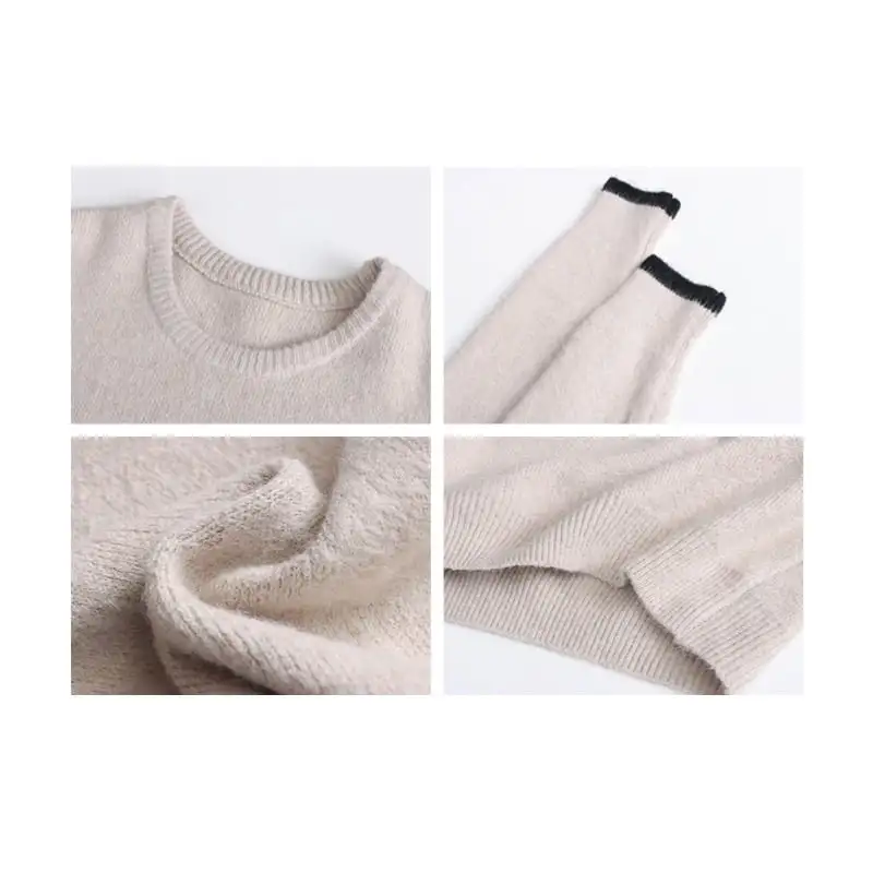 トップス ニットセーター 長袖 ラウンドネック 配色 ゆるい