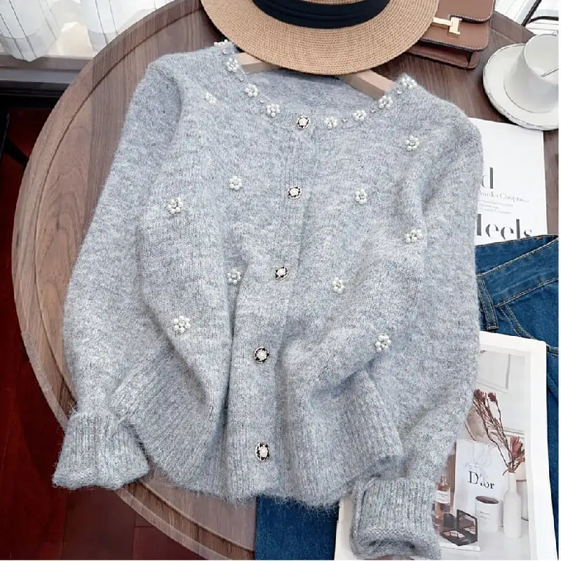 トップス セーター 3色展開 パール飾り 長袖 エレガント