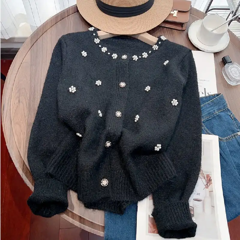 トップス セーター 3色展開 パール飾り 長袖 エレガント