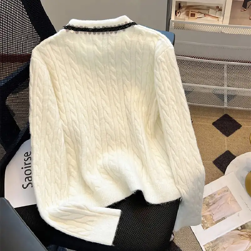 トップス セーター 2色展開 ニット 蝶結び 長袖 ホワイト レッド