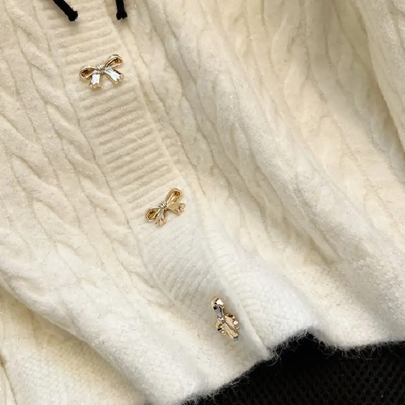 トップス セーター 2色展開 ニット 蝶結び 長袖 ホワイト レッド