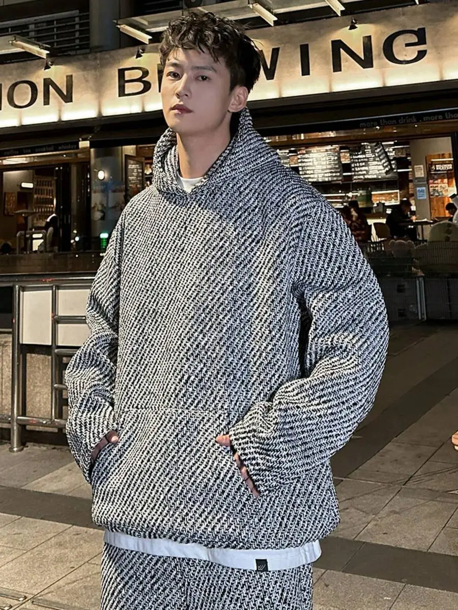 スウェットセットアップ 千鳥格 フード付き ポケット付き 長袖 パーカー ロングパンツ ワイドパンツ セットアップ