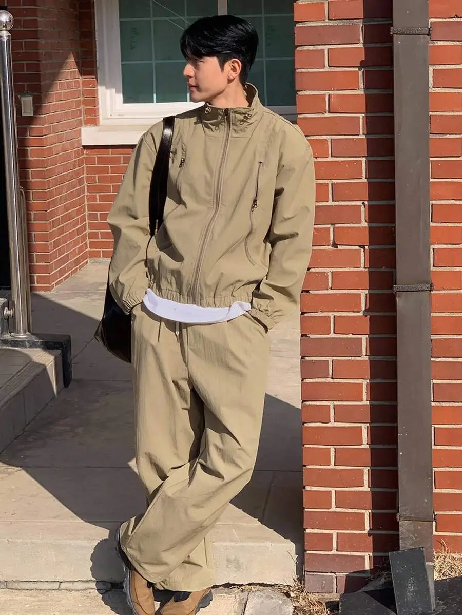 カーキ無地 ユーティリティスタイル メンズジャケット セット
