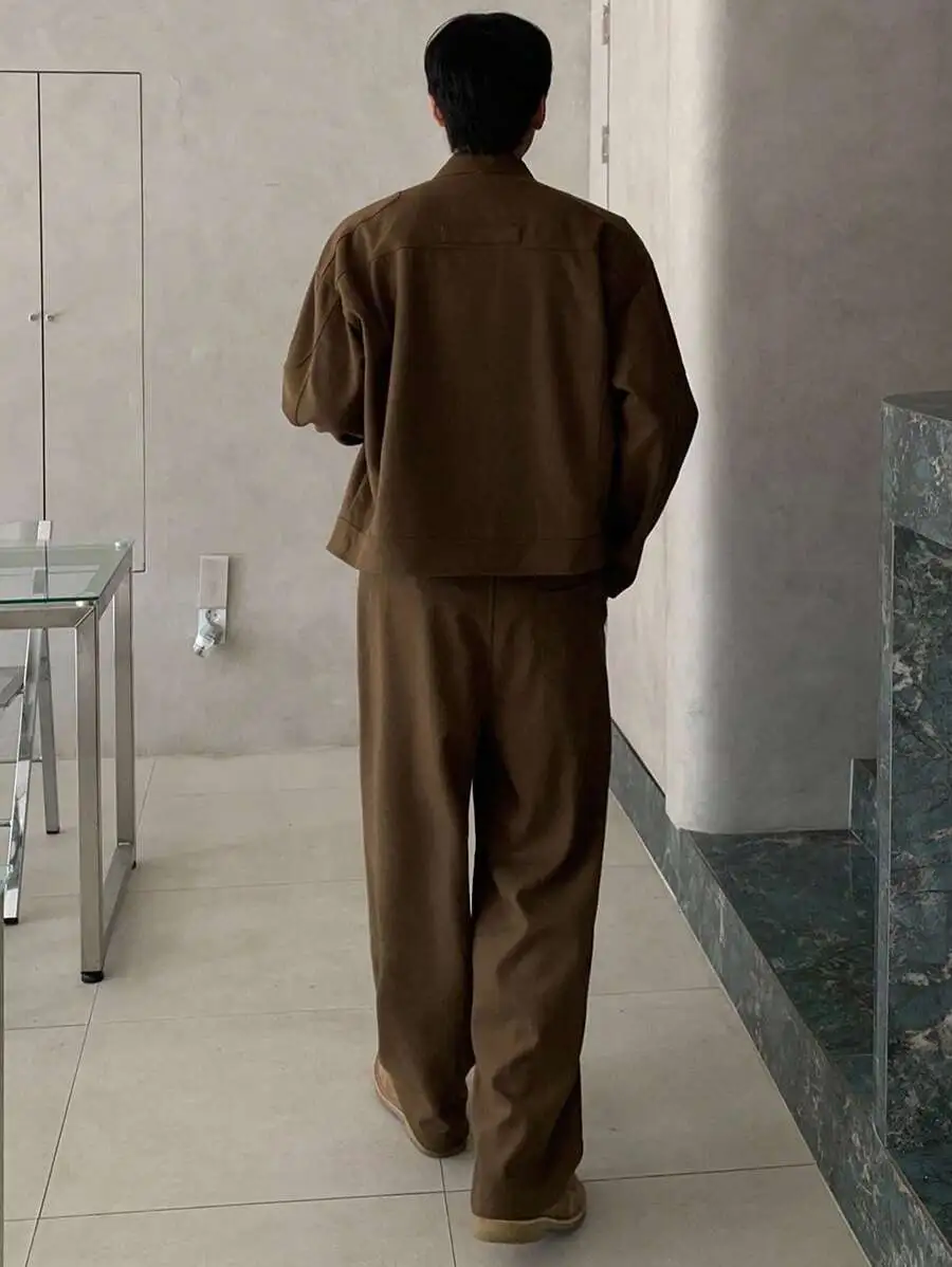 ソリッドカラー ブラウン ショートトップ ストリートスタイル ジャケット ボトムス セットアップ