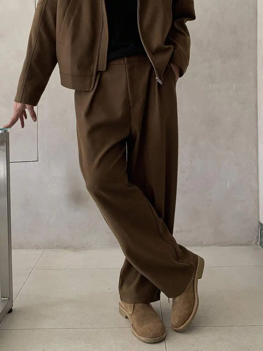 ソリッドカラー ブラウン ショートトップ ストリートスタイル ジャケット ボトムス セットアップ