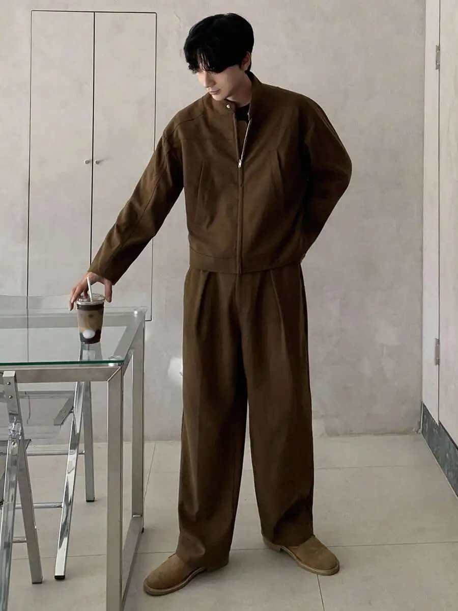 ソリッドカラー ブラウン ショートトップ ストリートスタイル ジャケット ボトムス セットアップ