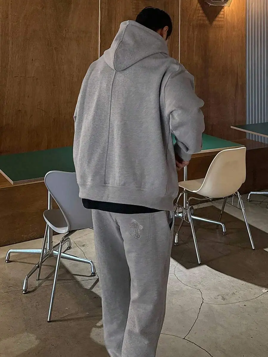 アップリケ刺繍デザイン グレー ジップアップ パーカー セット