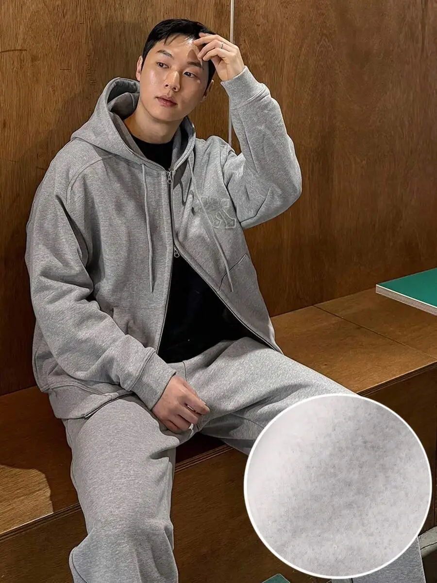 アップリケ刺繍デザイン グレー ジップアップ パーカー セット