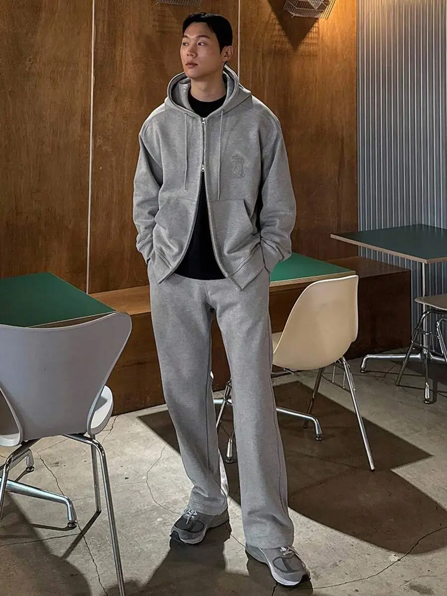 アップリケ刺繍デザイン グレー ジップアップ パーカー セット