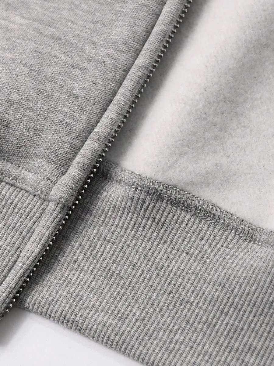 アップリケ刺繍デザイン グレー ジップアップ パーカー セット