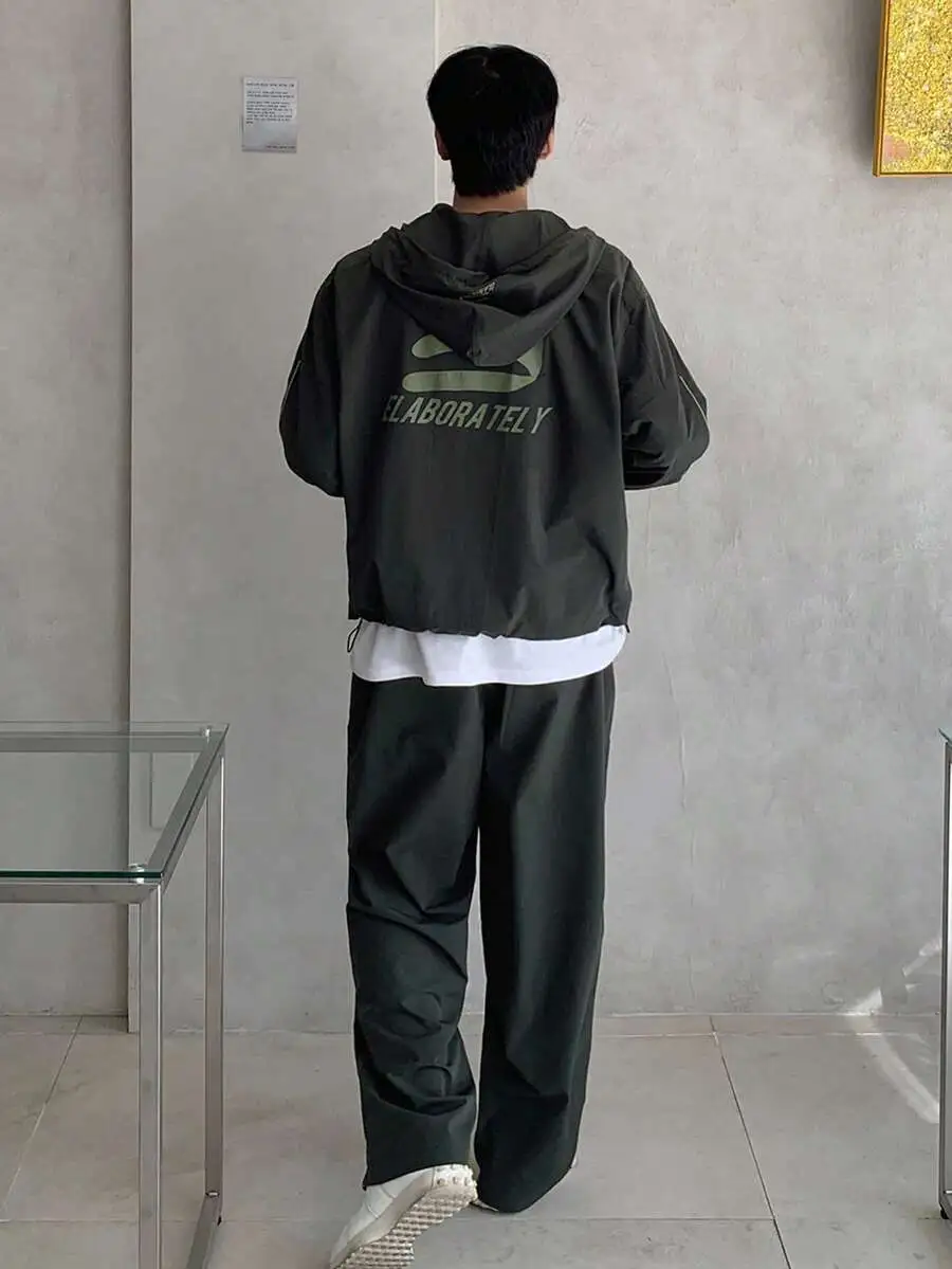 パッチワーク カラーブロック装飾 ラインとレター刺繍 ストリートウェア ジャケット セット