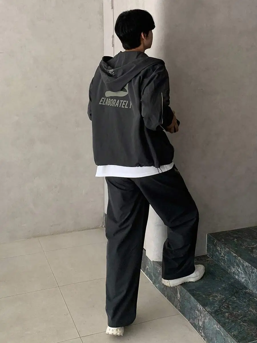 パッチワーク カラーブロック装飾 ラインとレター刺繍 ストリートウェア ジャケット セット