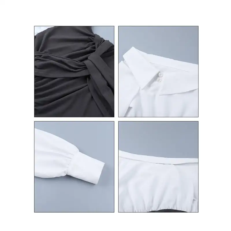 ワンピース 配色 オフショルダー ランタンスリーブ デザイン感