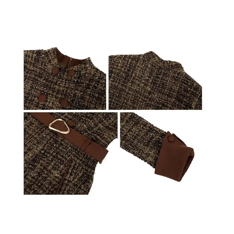 ワンピース ダブルブレスト 気質満点 スリット ブラウン