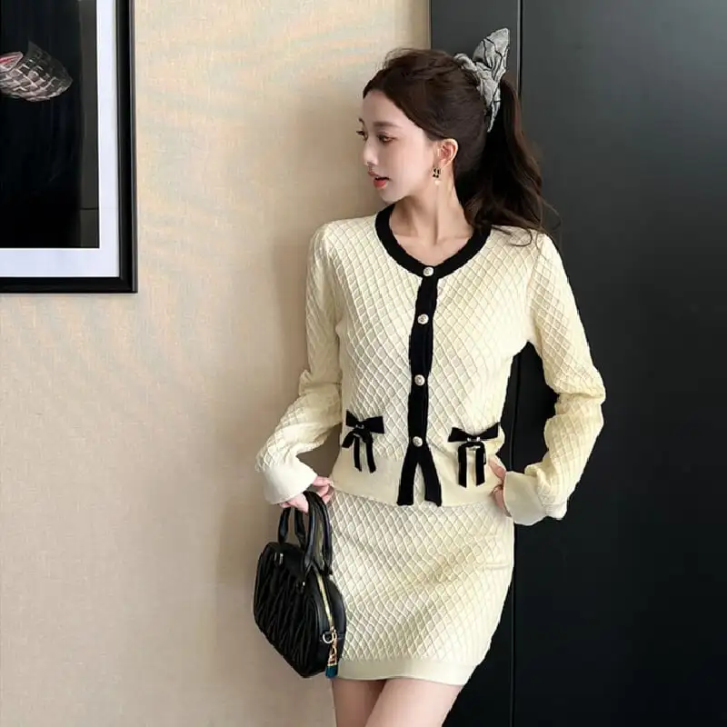 セットアップ トップス+スカート ニット スウィート ベージュ