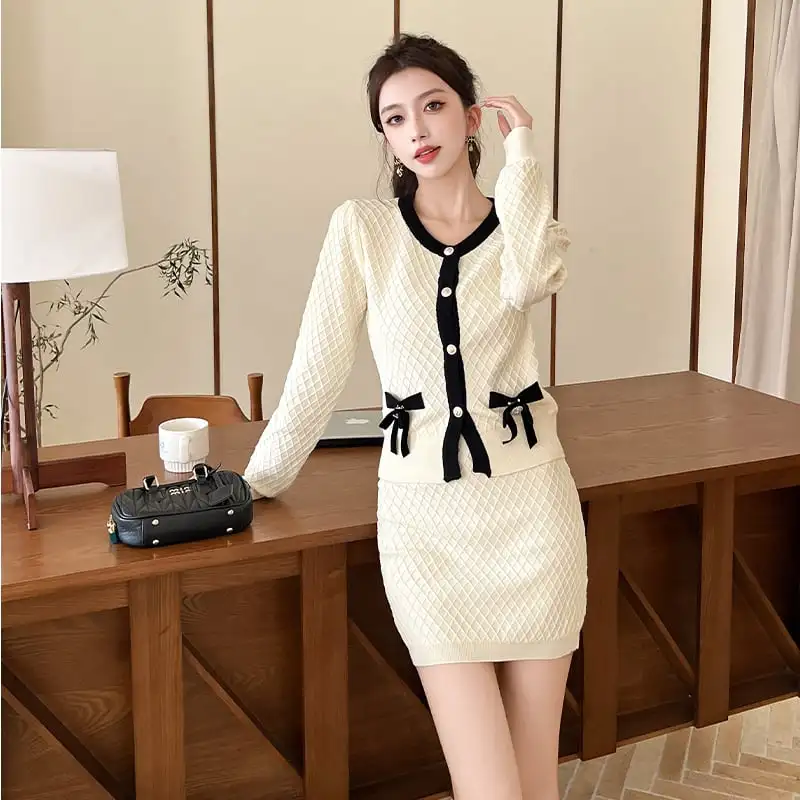 セットアップ トップス+スカート ニット スウィート ベージュ