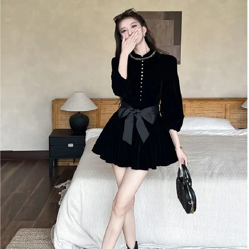 ベルベット Aライン ブラック ワンピース