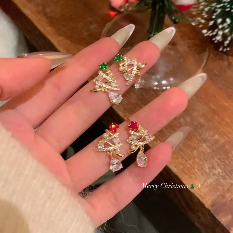 アクセサリー ピアス 耳飾り クリスマスツリー 星 レッド グリーン