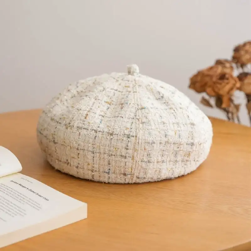 帽子 5色展開 ベレー帽 ツイード チェック柄 ベージュ ブラック