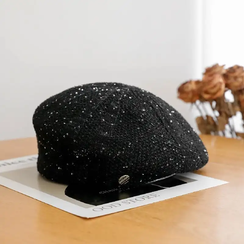 帽子 5色展開 ベレー帽 スパンコール キラキラ デート ブラック