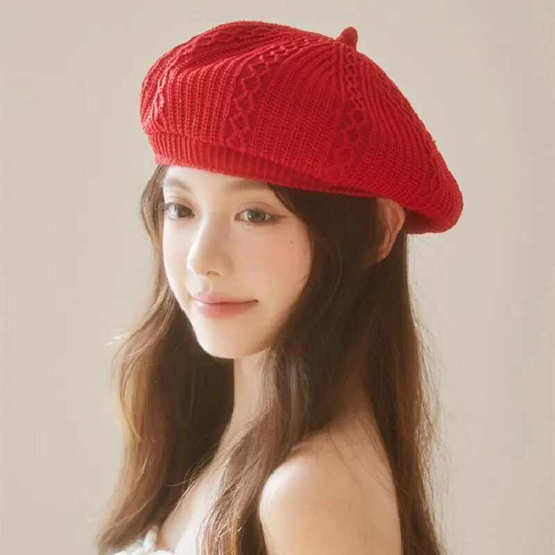 帽子 4色展開 ニットベレー 無地 ベレー帽 レッド ブラック ブルー ライトブラウン